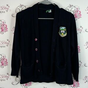button up navy Cardigan with Embroidered Patch to think to value to know TLC